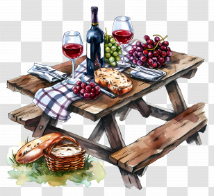 Picnic Table - Picnic Table With Food And Wine Transparent PNG