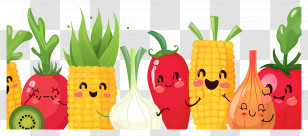 Food Background - Cute Cartoon Fruits And Vegetables With Smiling Faces Transparent PNG
