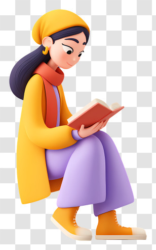 Muslim Woman Reading Quran - Girl Reading In Yellow And Purple Outfit Cartoon Transparent PNG