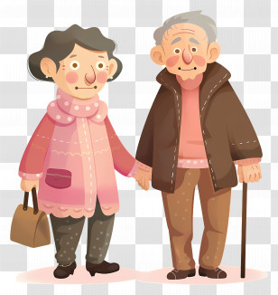 Old People - Cartoon Illustration Of Elderly Couple Holding Hands Transparent PNG