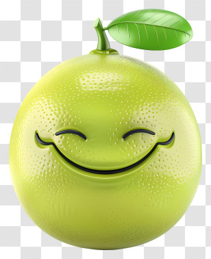 3d Cartoon Fruit - Smiling Green Fruit With Leaf Transparent PNG