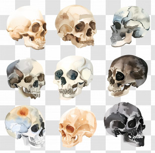 Skulls - Watercolor Human Skull Illustrations Transparent PNG
