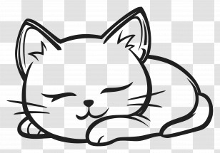 Outline Cat - Cute Sleeping Cat Outline Illustration Transparent PNG