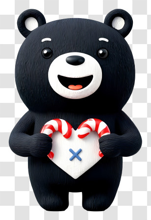 Bear Mascot Celebrating Christmas - Happy Black Bear Holding Candy Heart Transparent PNG
