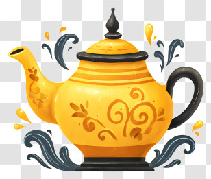 Golden Teapot - Yellow Teapot With Patterns Transparent PNG