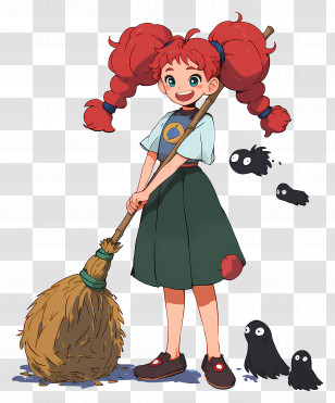 Witch With Broom - Cartoon Girl With Broom Transparent PNG
