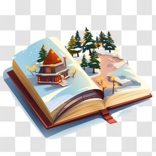 Christmas Book - Magical Storybook With Winter Scene Illustration Transparent PNG