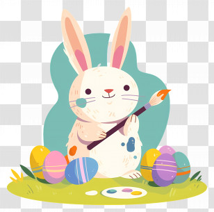 Bunny Painting Easter Eggs - Easter Bunny With Painted Eggs Transparent PNG