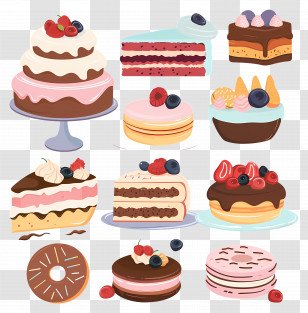 Desserts - Variety Of Cakes And Desserts Illustration Transparent PNG