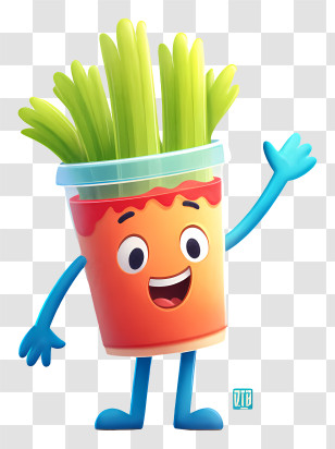 Cartoon Plastic Cup - Smiling Grass Pot Mascot Transparent PNG