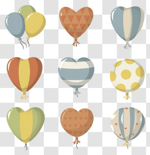 Cartoon - Patterned Heart And Round Balloons Transparent PNG