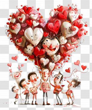 Love Design - Heart Balloons Celebration With People Transparent PNG