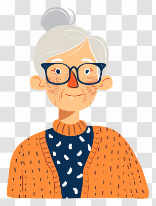 Old Woman - Grandmother Cartoon Illustration With Glasses Transparent PNG