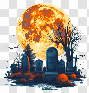 Halloween Full Moon - Halloween Graveyard With Full Moon Design Transparent PNG