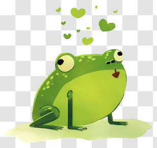 Watercolor Frog - Green Cartoon Frog With Hearts Transparent PNG