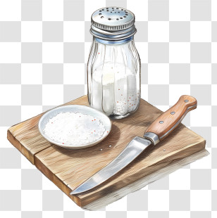 Salt Shaker - Kitchen Salt Shaker With Knife On Cutting Board Transparent PNG