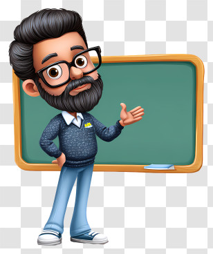 Educator At Board - Cartoon Teacher Pointing At Blackboard Transparent PNG