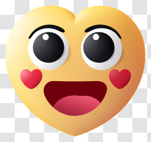 Flat Emoji With Heart Eyes - Yellow Heart Emoji With Cheerful Eyes Transparent PNG