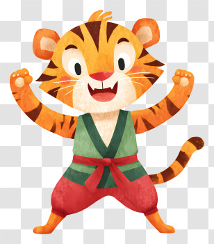 Lively Cartoon Tiger - Playful Tiger Kid Illustration Transparent PNG