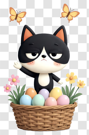 Cat Mascot Celebrating Easter Day - Grumpy Cat In Easter Egg Basket Transparent PNG