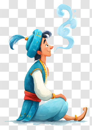 Watercolor Genie - Cartoon Character In Traditional Attire Transparent PNG