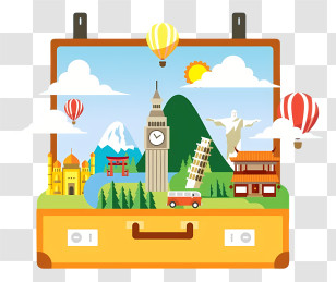 Travel - Travel Landmarks In Suitcase In Flat Cartoon Style Transparent PNG