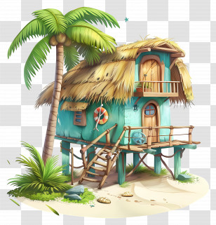 Beach Bungalow - Tropical Beach Hut With Palm Tree Transparent PNG
