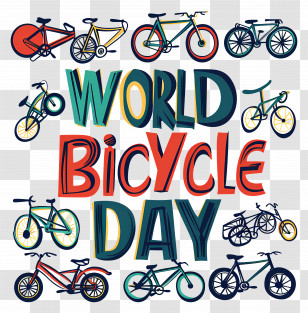 World Bicycle Day - World Bicycle Day Logo With Colorful Bike Illustrations Transparent PNG
