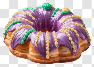 Fancy Pastry - Purple Mardi Gras King Cake With Gold Beads Transparent PNG