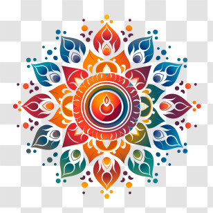 Diwali Rangoli And Diyas - Colorful Rangoli Design For Diwali Festivities Transparent PNG