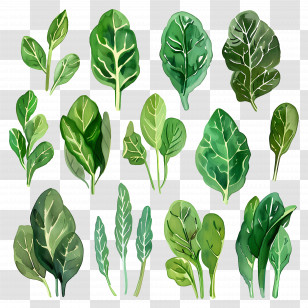 Spinach - Leafy Greens Assortment In Watercolor Style Transparent PNG