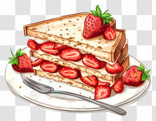 Strawberry Sandwich - Strawberry Shortcake Slice On Plate Transparent PNG