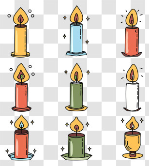 Cartoon - Colorful Candles Light Flame Transparent PNG