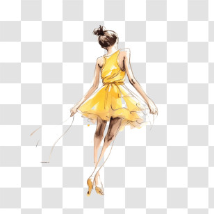 Dancing Girl - Fashion Illustration Of Woman In Yellow Dress Transparent PNG