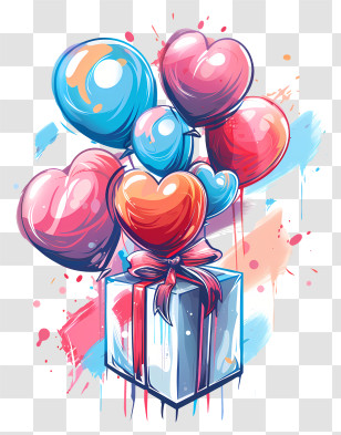 Birthday Wish - Heart Balloons With Gift Box Transparent PNG