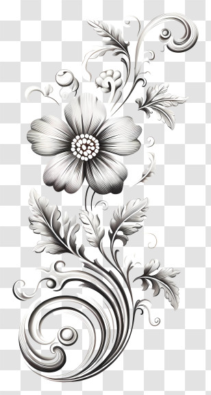 Floral Design - Elegant Black And White Flower Design Transparent PNG