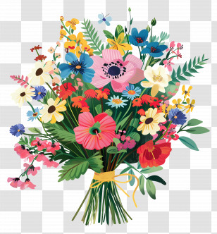 Hand Tied Flower Bouquet - Bright Floral Bouquet Illustration Transparent PNG