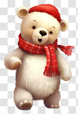 White Bear - Cute White Bear With Red Scarf And Hat Transparent PNG