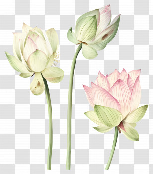 Lotus Flowers - Delicate Lotus Flower Stems Illustration Transparent PNG