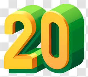 Number 20 Green - 3D Number 20 In Green And Yellow Transparent PNG