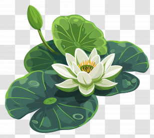 Water Lily Leaf - White Lotus Flower With Green Leaves Transparent PNG