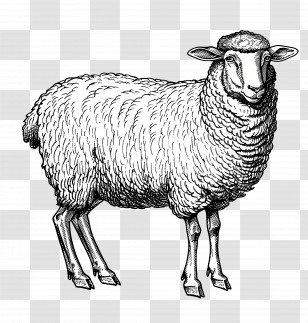 Sheep - Detailed Sheep Sketch In Black And White Transparent PNG