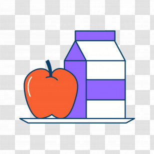 Breakfast - Apple And Milk Cartoon On Plate Transparent PNG