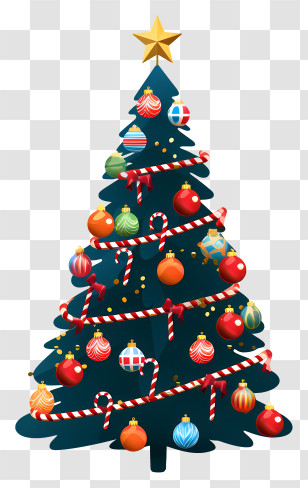 Green Christmas Tree - Decorated Christmas Tree With Ornaments And Star Topper Transparent PNG
