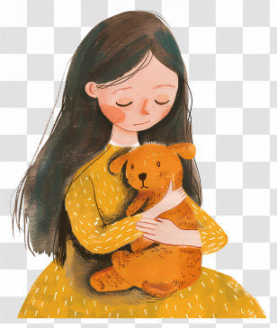 Girl With Dog - Girl Hugging Teddy Bear Transparent PNG
