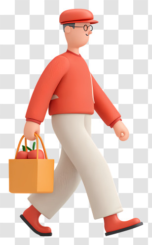 Man Carrying Grocery Bag - Man With Shopping Bag In Red Outfit Transparent PNG