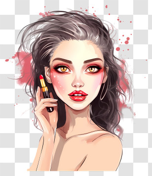 Painting - Beautiful Woman With Red Lipstick Transparent PNG