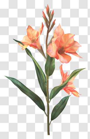 Canna Indica Flower - Orange Gladiolus Flower Illustration Transparent PNG