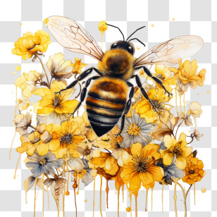 World Honey Bee Day - Bee Surrounded By Yellow Flowers Illustration Transparent PNG