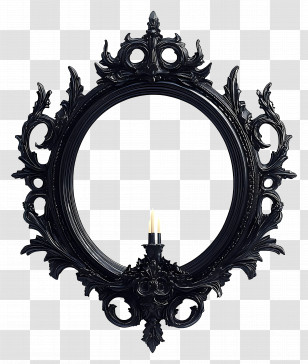 Gothic Mirror - Black Ornate Frame With Candle Holder Transparent PNG